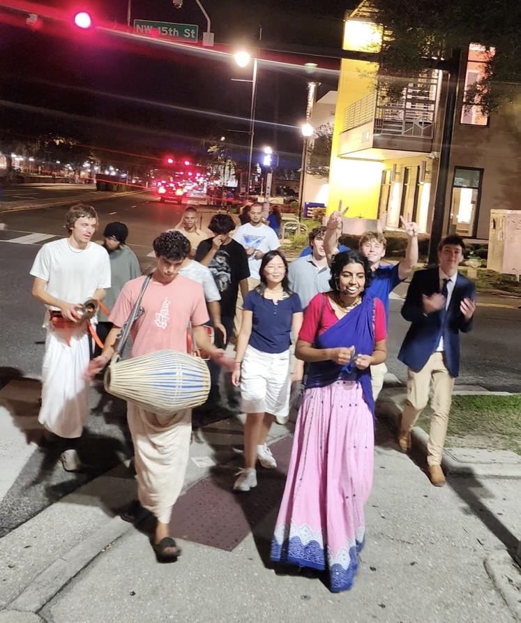 Devotees chanting on Gainesville streets during Saturday Night Harinam